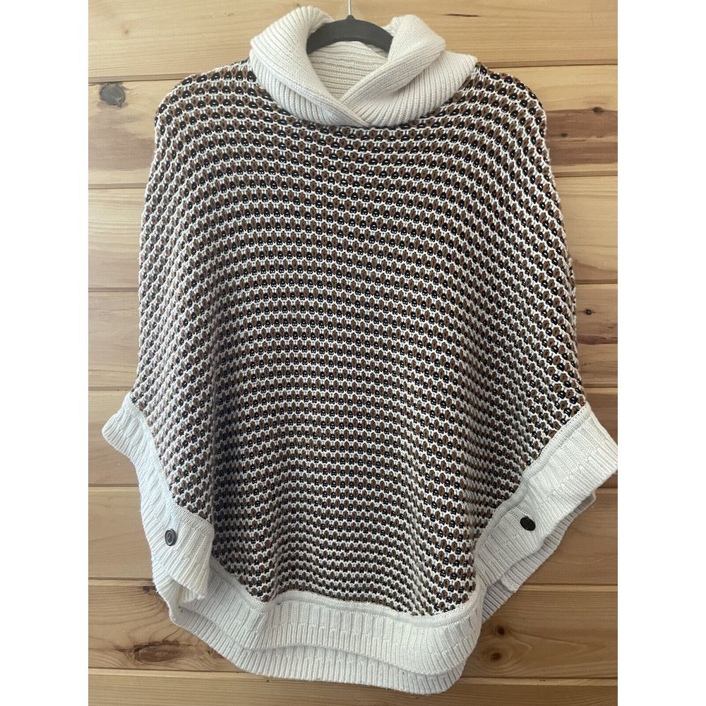 Cozy Chunky Knit Poncho Sweater in Cream and Brown